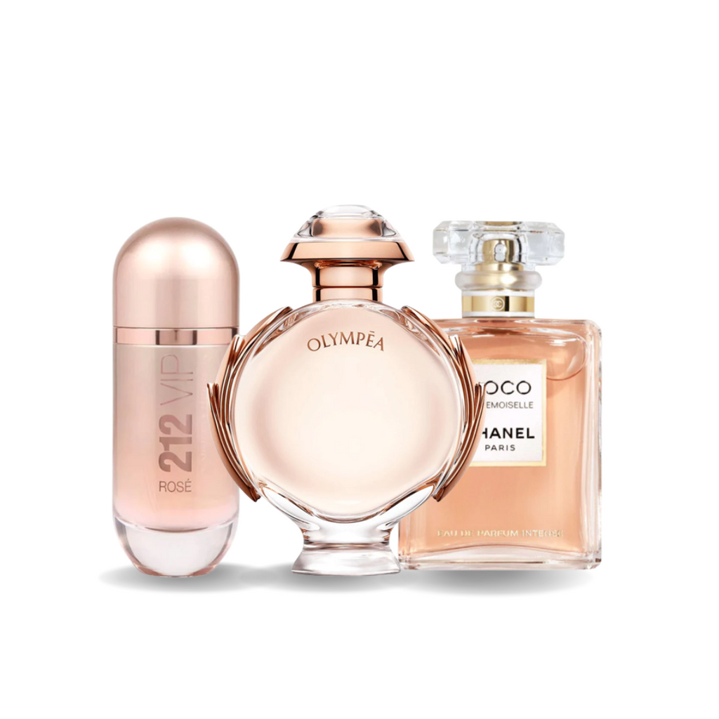 BLACK FRIDAY 3-FRAGRANCE SET: Carolina Herrera 212 VIP Rosé, Paco Rabanne Olympéa and Chanel Coco Mademoiselle - 100ml