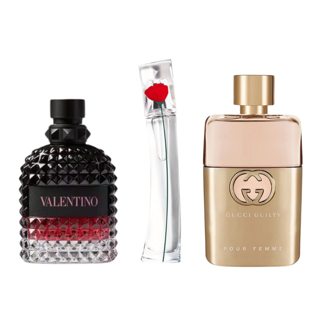 BLACK FRIDAY 3-FRAGRANCE SET: Gucci Guilty, Valentino Intense and Flower By Kenzo - 100ml