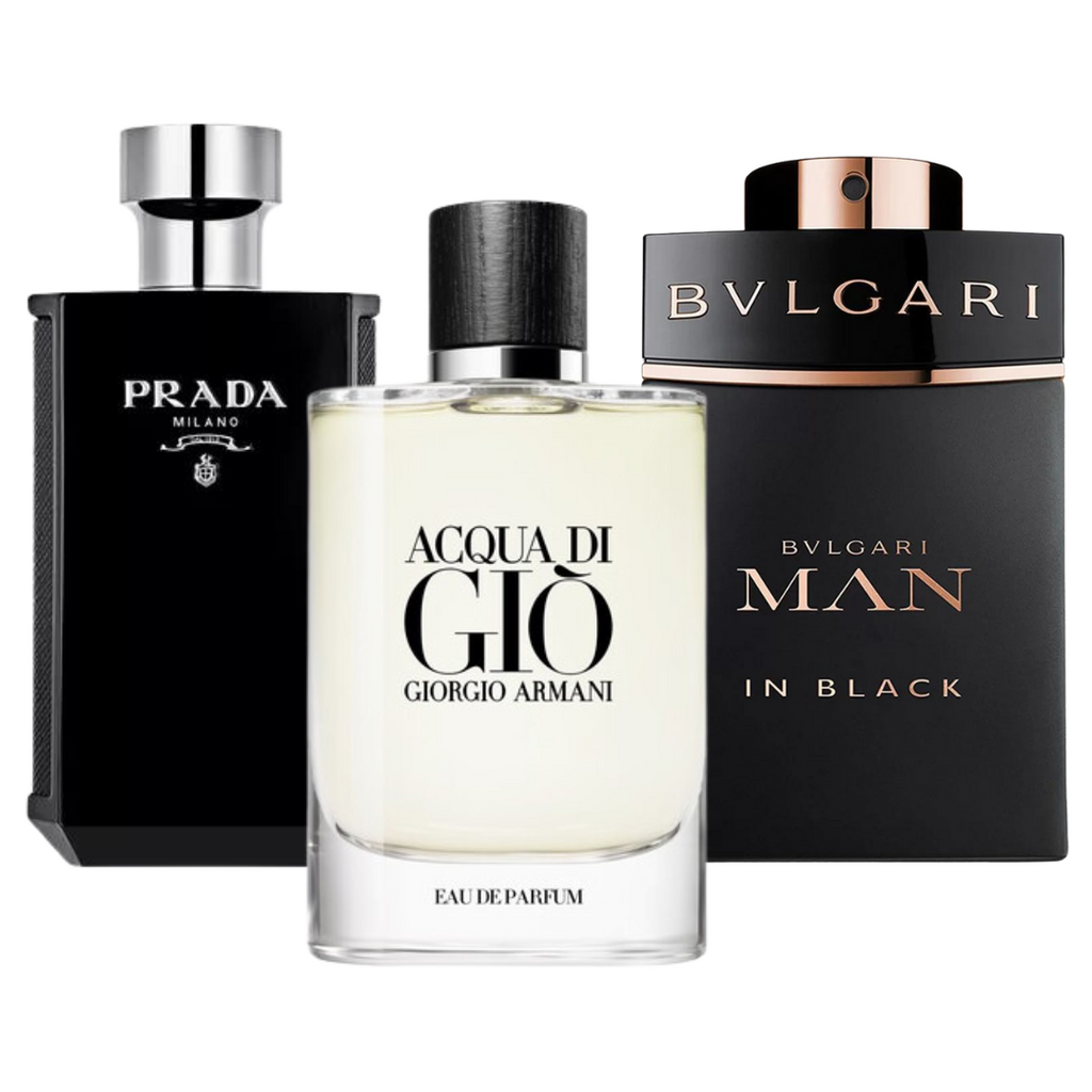 BLACK FRIDAY 3-FRAGRANCE SET: Bvlgari In Black, Giorgio Armani Acqua Di Gio and L’Homme Prada Intense - 100ml