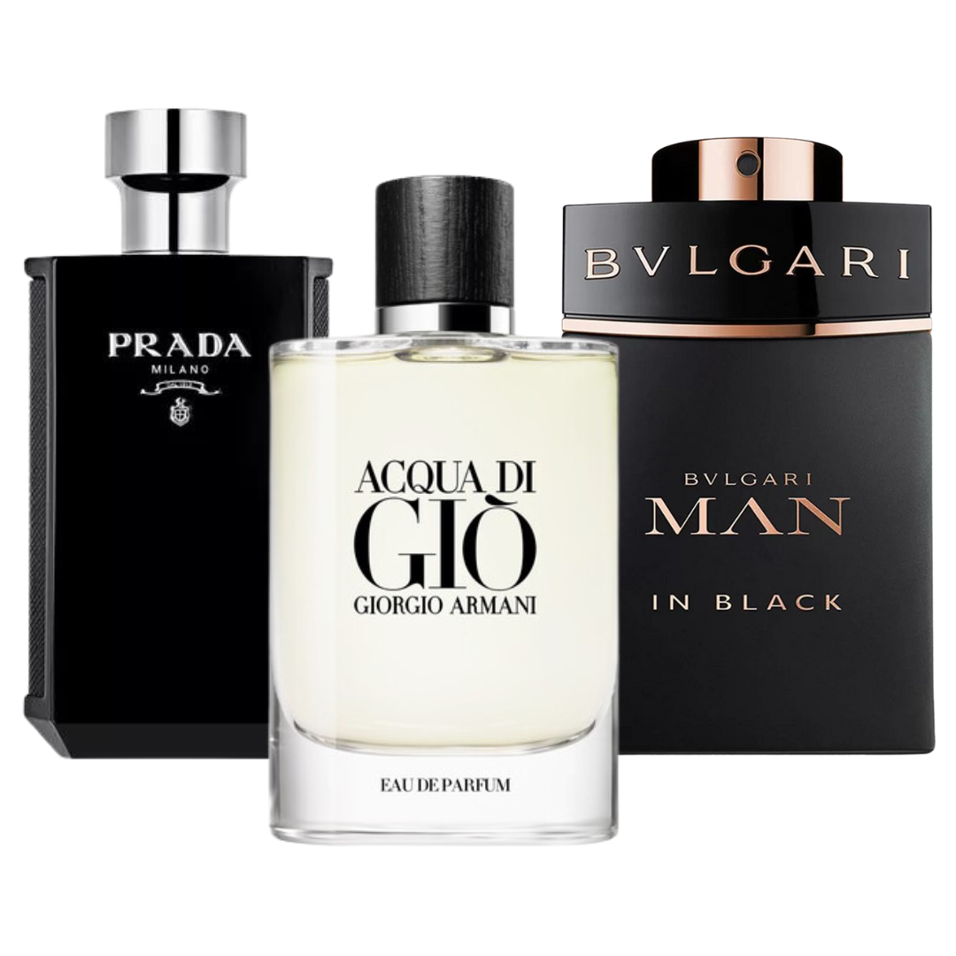 BLACK FRIDAY 3-FRAGRANCE SET: Bvlgari In Black, Giorgio Armani Acqua Di Gio and L’Homme Prada Intense - 100ml